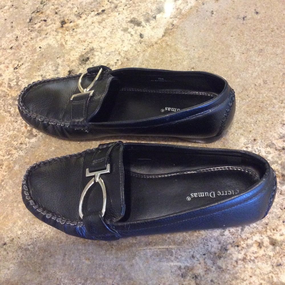 Pierre Dumas Loafers Black Buckle Flats Shoes 7.5M